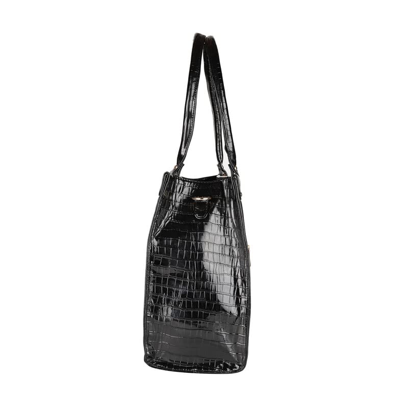 MINI WESST Women's Solid Black Synthetic Leather Tote Bag for Office, College and Party (MWTB009BL)