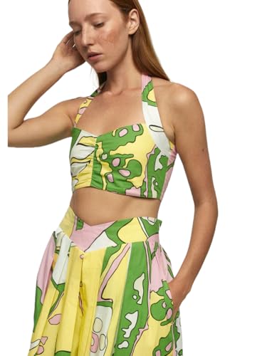 Women Western Two Piece Top and Long Skirt Abstract Print Maxi Co ord Dress Relaxed Vacation Outfit Travel and Beach Wear Stylish Latest Dress (in, Alpha, M, Regular, Multicolor)