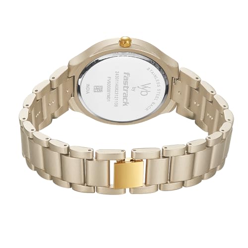 Fastrack Vyb Slayer Quartz Analog Golden Dial Metal Strap Watch for Girls-FV60008YM01W