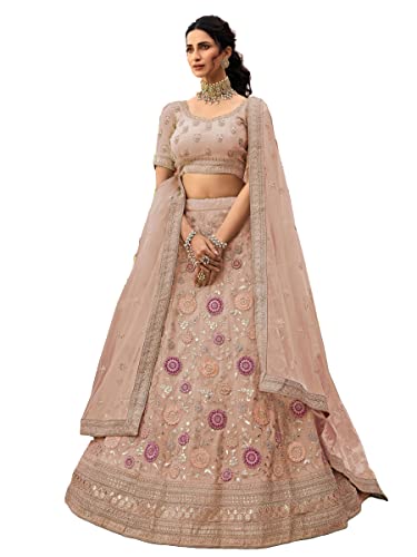 FUSIONIC Mauve Pink Color Organza Material Stone Work Lehenga Choli For Women