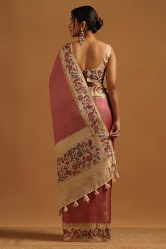 Soch Womens Onion Pink Tussar Zari Woven Saree