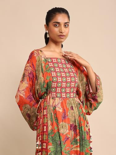 Ritu Kumar Orange Floral Print Kurta With Legging And Dupatta