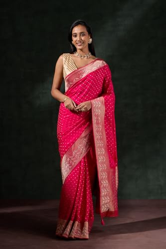 Taneira Women Pink Viscose Woven Saree with Unstitched Blouse Piece (SAPP02AB0918-Pink)