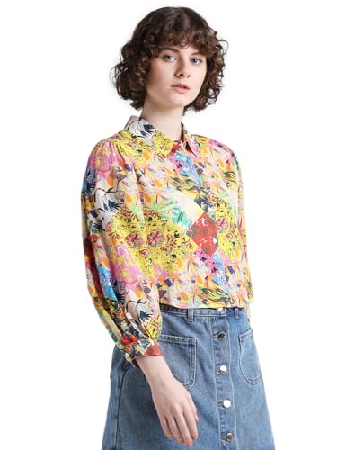 ONLY Women Printed Viscose Relaxed Fit Crop Length Multicolor Shirt