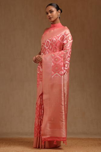 Soch Womens Pink Linen Zari Woven Saree With Zari Woven
