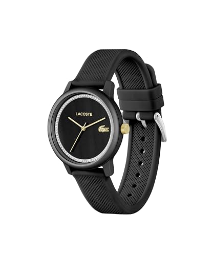 Lacoste Women's L.12.12 Go 3H Quartz Water-Resistant Fashion Watch with Black Dilicone Strap, Model: 2001310, Black, Watch