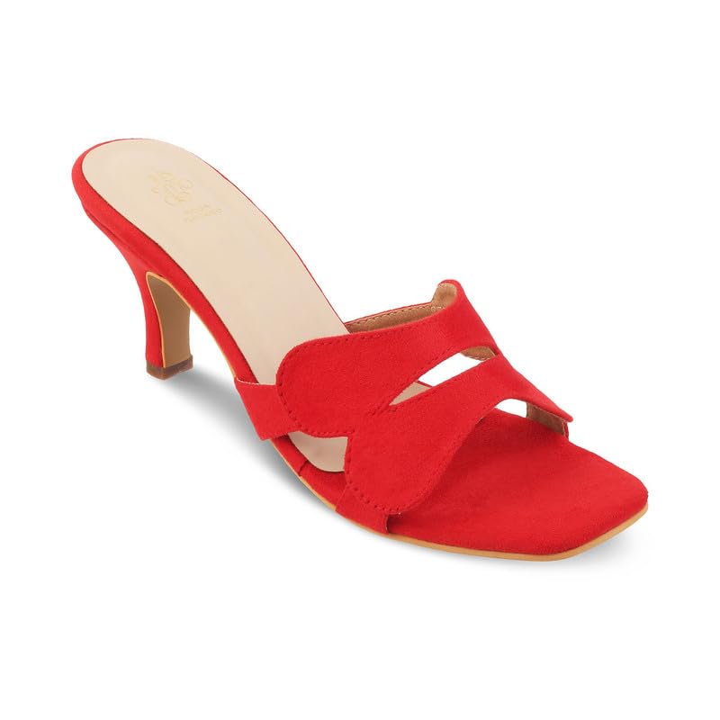 tresmode Dance Red Women's Dress Heel Sandals Step into Elegance Confidently!|| Size (EU-39/UK-6/US-8)