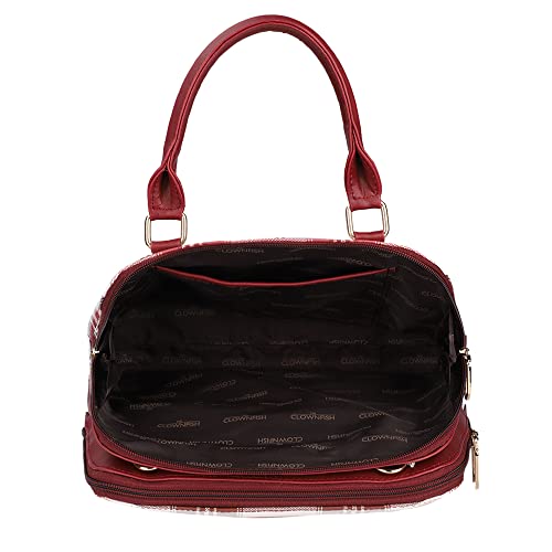 The Clownfish Andrea Handbag for Women Office Bag Ladies Shoulder Bag Tote for Women College Girls-Checks Design (Maroon)