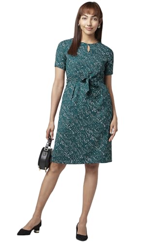 Annabelle by Pantaloons Women's Polyester Classic Below Knee Length Dress (110132380003_Green