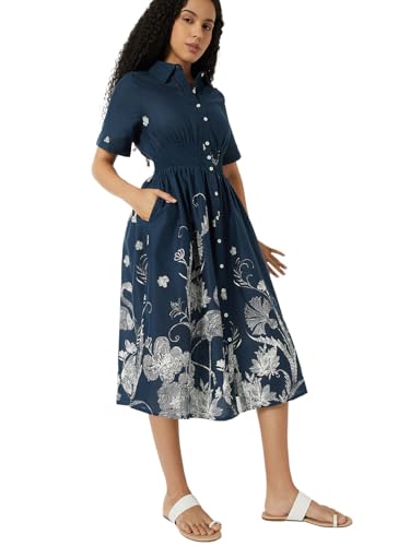 Max Women Printed Shirt Dress (Blue_S)