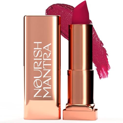 Nourish Mantra Creamy Matte Lipstick - Rani Kiss | Non-drying, Highly Pigmented Lipstick | Matte Finish | Enriched with Castor Oil & Vitamin E | Lipstick for Women | 4 g
