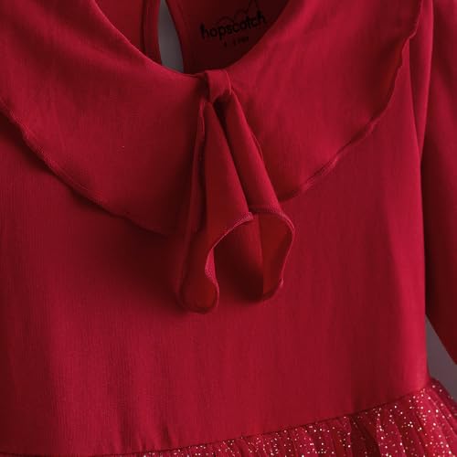 Hopscotch Girls Glittery Bow Applique Dress in Red Color for Age (2-3 Years)