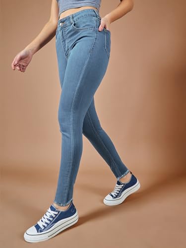 Miss Chase Women's Skinny High Rise Cropped Length Fringe Detailing Stretchable Denim Jeans (MCAW25DEN62-52-XYB-34, Java Blue, 34)