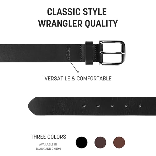 Wrangler Men’s Full Grain Genuine Leather 35mm Thick Casual Belt for Jeans, Pants, 35mm Black, 36 (waist 33-34)