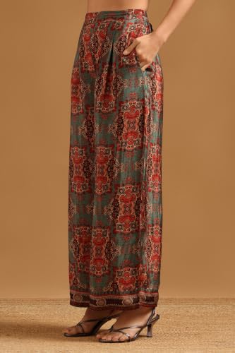 Soch Womens Green Crepe Ethnic Motifs Printed Co-Ord Set With Beads