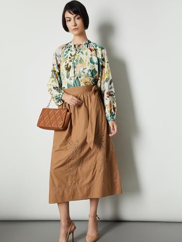 Max Women Embroidered Midi Skirt (Brown_S)