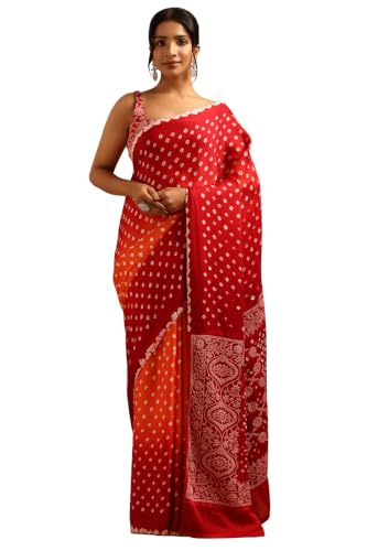Soch Womens Orange Modal Silk Bandhani Print Saree