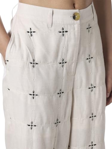 ONLY Women's Self Design Loose Fit High-Rise White Pants