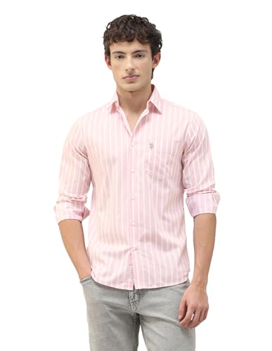 U.S.Polo Association Men's Casa De Campo Vertical Striped Shirt (USSHT3369_Pink_46)