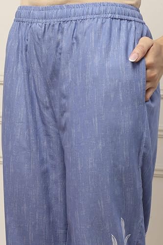 BIBA Women Blue Cotton Straight Kurta Pants Set_36