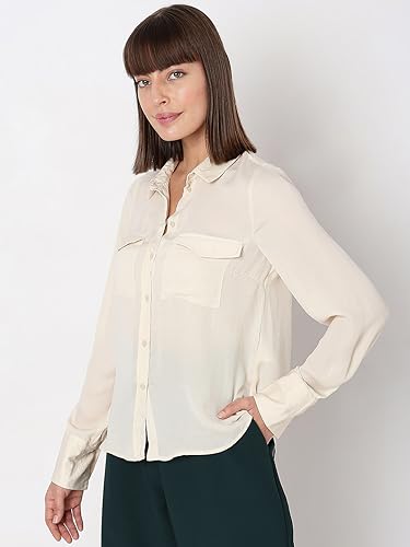 VERO MODA Women Solid Polyester Regular Fit Off-White Shirt