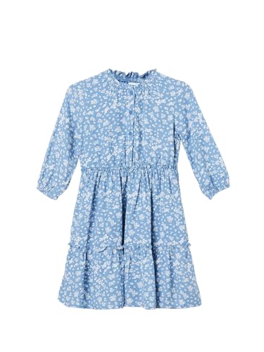 Max Girls Floral Print Tiered Dress (Blue_14-16 Y)