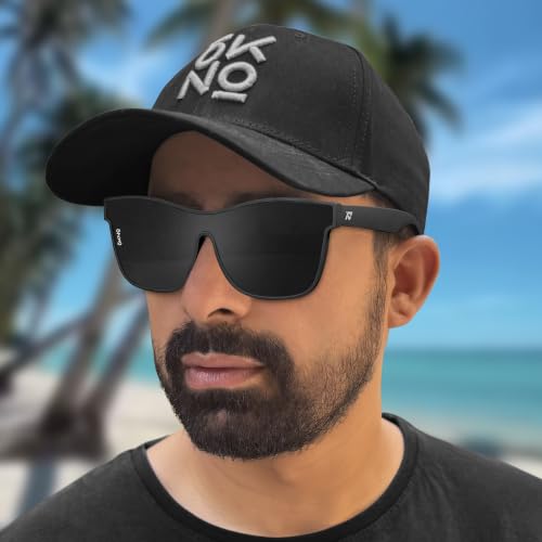 Eyewearlabs OKNO | Polarized Unilens Over-Sized Branded Stylish Sunglasses For Men & Women | 100% UV Protection Shades | Cricket Sports Cycling Driving | Black Lens | RV Matte Black