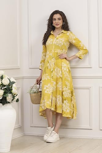 BIBA Women Olive Rayon Printed Straight Dress_42