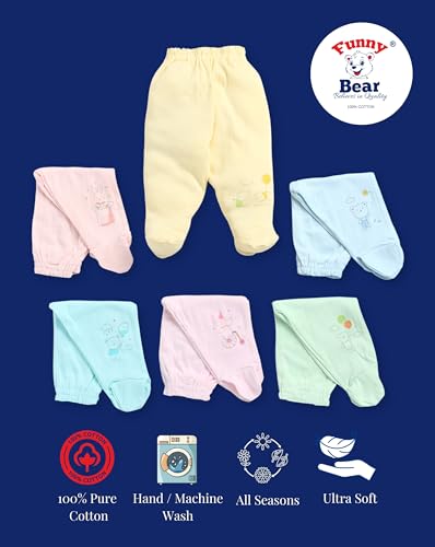 Funny Bear New Born Baby Pants with Booties/Socks Baby Leggings Cotton Pajama for Girl & Boys Combo 6 (Multi 1, 0-3 Months)