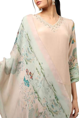 Soch Women Beige Crepe Ethnic Motifs Suit Set with Cutdana