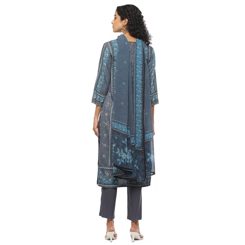 BIBA Women Rayon Printed Suit Set (Blue)