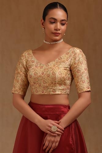 Soch Womens Cream Tussar Floral Print Padded Blouse