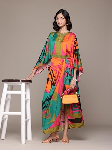 Ritu Kumar Round Neck Half Sleeves Long Dress Multicolour