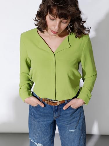 VERO MODA Women Solid Polyester Regular Fit Green Shirt