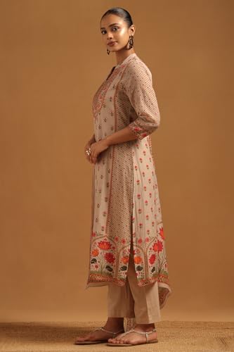 Soch Womens Beige Mul Chanderi Floral Salwar Suit With Hand Embroidery and Bead Details