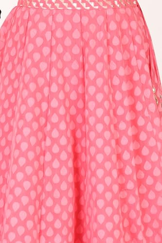 Wishful Women's Pink Mirror Work Embroidered Blouse with Skirt and Dupatta Set - (SP13598-225017-XL)