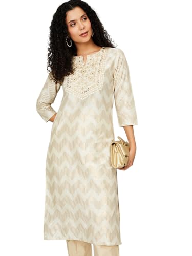 Max Women's Polyester Blend Regular Kurta (CTKUR54006_Off White