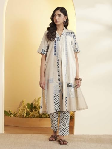 BIBA Cotton Printed A-Line Casual Kurta With Palazzo