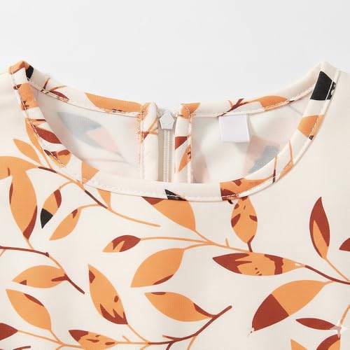 Hopscotch Girls Leaf Bow Applique Casual Dress in Orange Color for Age (6-7 Years)