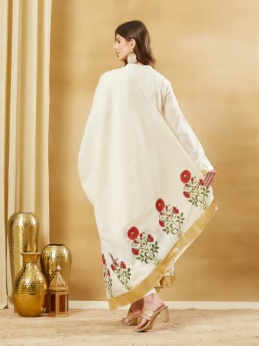 Divena White Cotton Hand Block Anarkali Kurta Sets with Dupatta