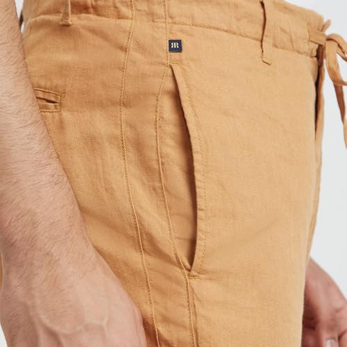 Raymond Men's Solid Pattern Slim Fit Pure Linen Flat Front Casual Shorts (Size: 40)-RCHE00139-Y6 Dark Yellow