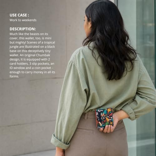 Chumbak Women’s Wallet – Madagascar Tales Collection, Vegan Leather Rectangle Wallet with Button Lock, Zipper Coin Section & Card Slots – Blue Purse