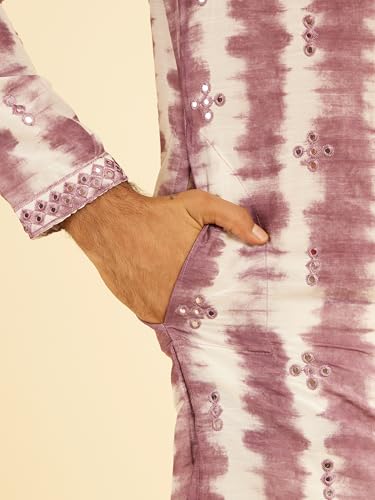 Manyavar Men's Satin Printed & Mirror Work Kurta Set (Dusty Pink,XXXL)