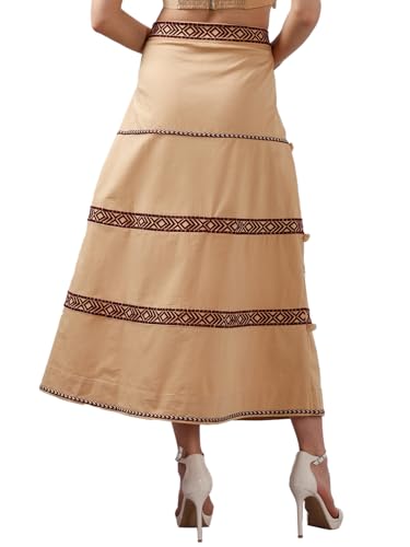 VERO MODA Women's Flared High Rise Beige Skirt