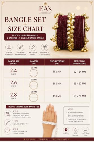 EA'S ACCESSORIZE Traditional Bangle Set for Women | 18 Aluminium with 2 Kashmiri Bangles & 1 Big Ghungaroo Bangle | Lightweight Ethnic Bangles for Wedding Festive 2.8
