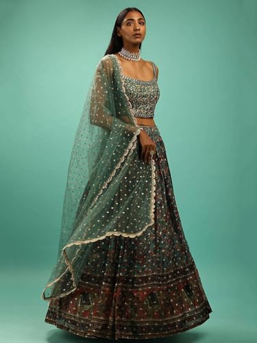 Zeel Clothing Women's Silk Embroidered Semi-Stitched Wedding Lehenga Choli with Dupatta (106-Green-Wedding-Bridal-Lehenga-Choli; Free Size)