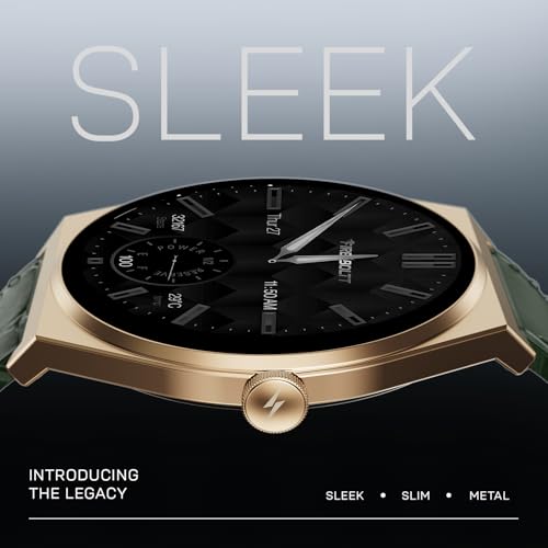 Fire-Boltt Phoenix Nova Smartwatch 1.43” Slim Super AMOLED Display 466x466 Pixel Always-On Display Bluetooth Calling Wireless Charging Rotating Crown Health Tracker for Men & Women Jade Green Leather