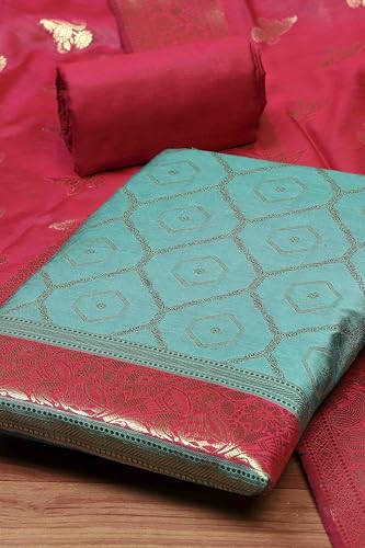 BIBA Women Rama Green Chanderi Unstitched Suit Set_FREE SIZE