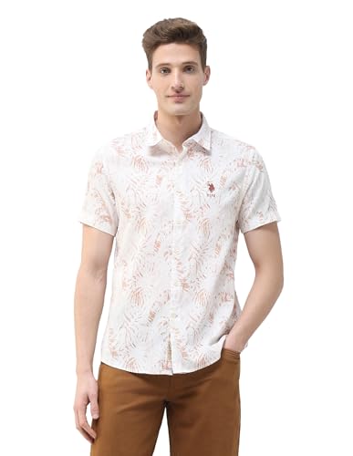 U.S. Polo Assn. Denim Co. Men's Tropical Printed Summer House Shirt (UDSHT2106_Rust_46)