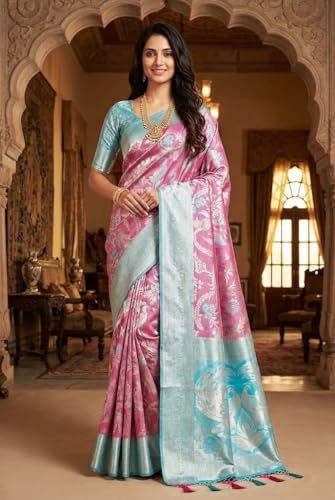 VFCollections Women's Traditional Handloom Kanchipuram Silk Pure - Royal Collections - Pattu Sarees | Rich Zari Woven Design | Bridal Saree | Unstitched Blouse (VFC738-5)